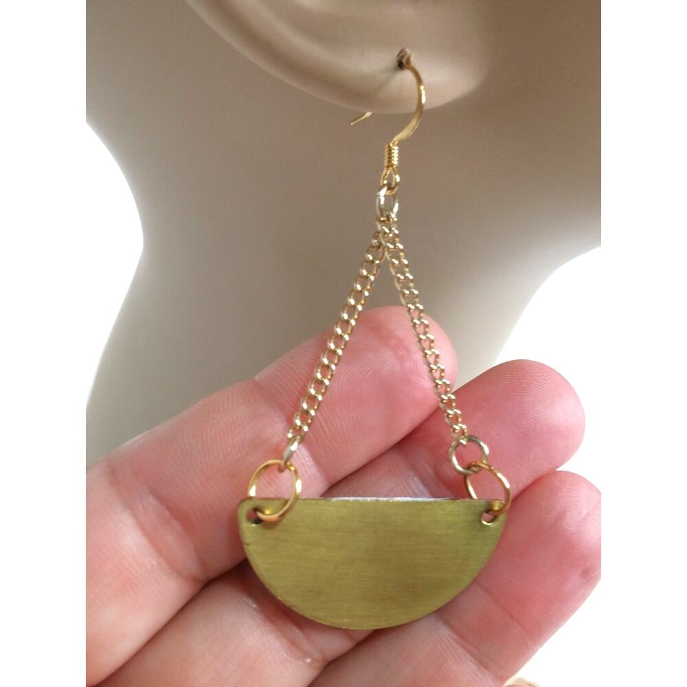Artisan Crafted Painted Floral Earrings Half Moon Gold Tone Chain Monet Abstract - Picture 5 of 10